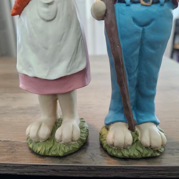 Easter Bunny Couple Figurines Pair of Rabbits Rustic Farmhouse Bird Carrots 9" - Picture 4 of 8